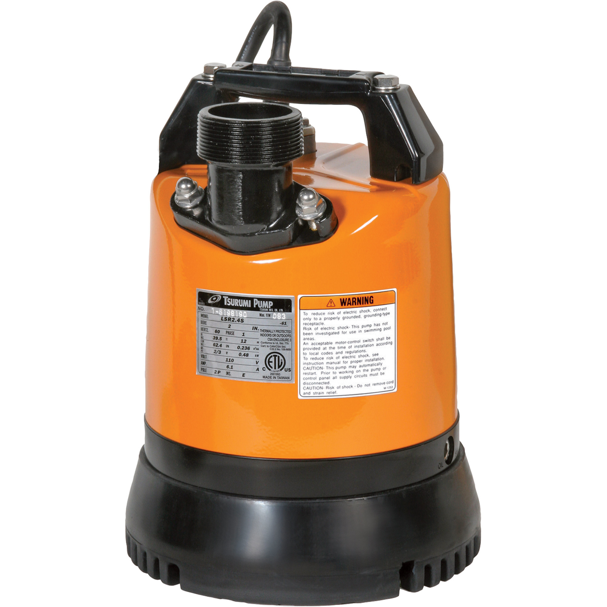 Tsurumi Low-Level Dewatering Submersible Water Pump, 3,744 GPH, 2in. Port, 39 1/2-Ft. Max. Head, Model# LSR2.4S-60